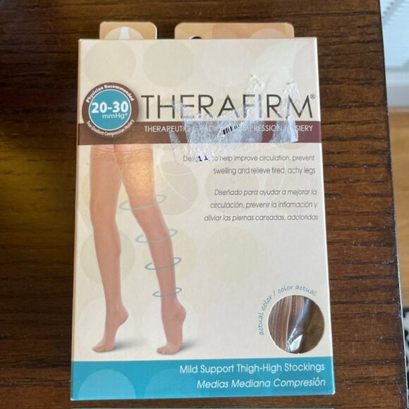 Therafirm Women's Lace-Top Thigh High Stockings - 20-30mmHg Moderate Compression - Picture 1 of 4